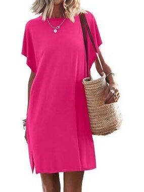 Womens Summer T Shirt Mini Dress Short Sleeve Crew Neck Casual Tunic Dress